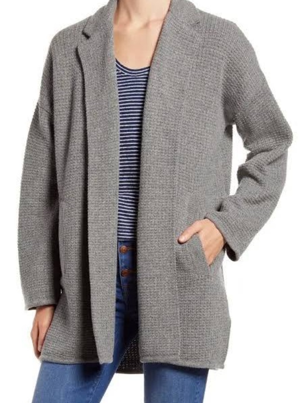 Madewell Laguna Stitch Sweater Coat in Heather Grey